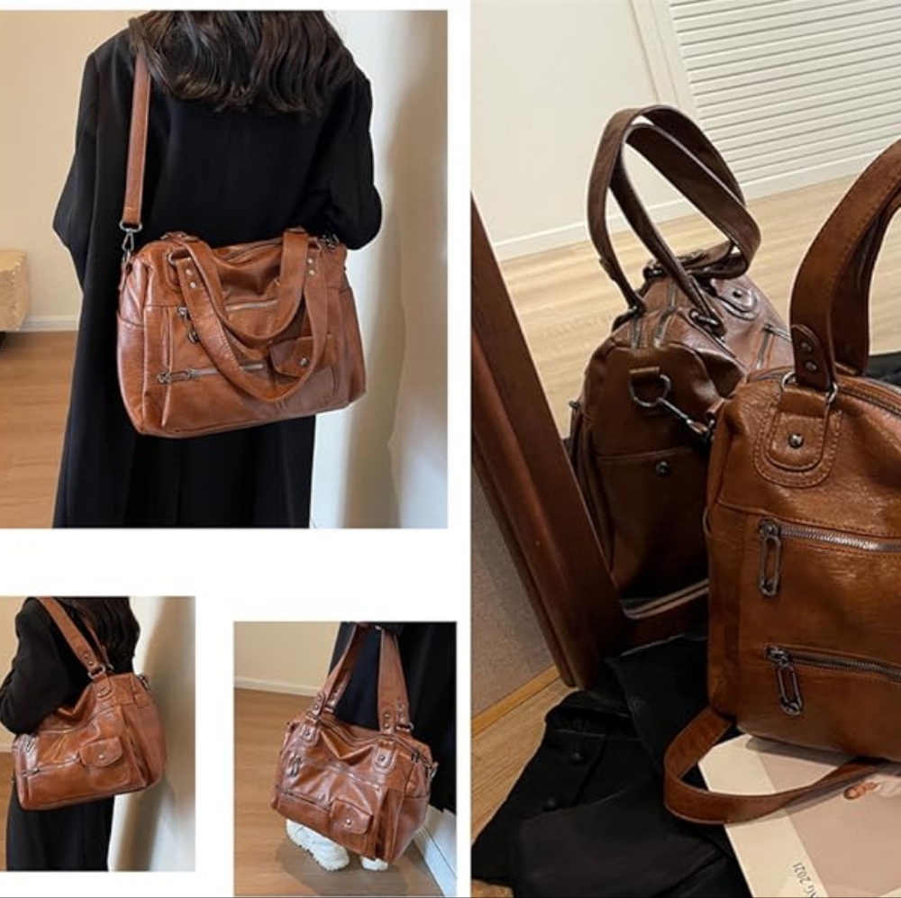 Chic Brown Leather-like Shoulder Bag